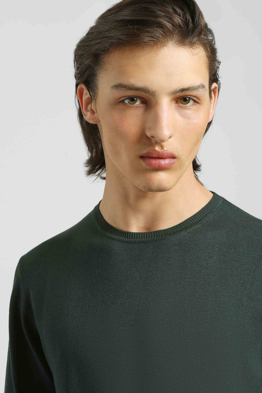 Maglia girocollo misto viscosa|Colore:Verde scuro