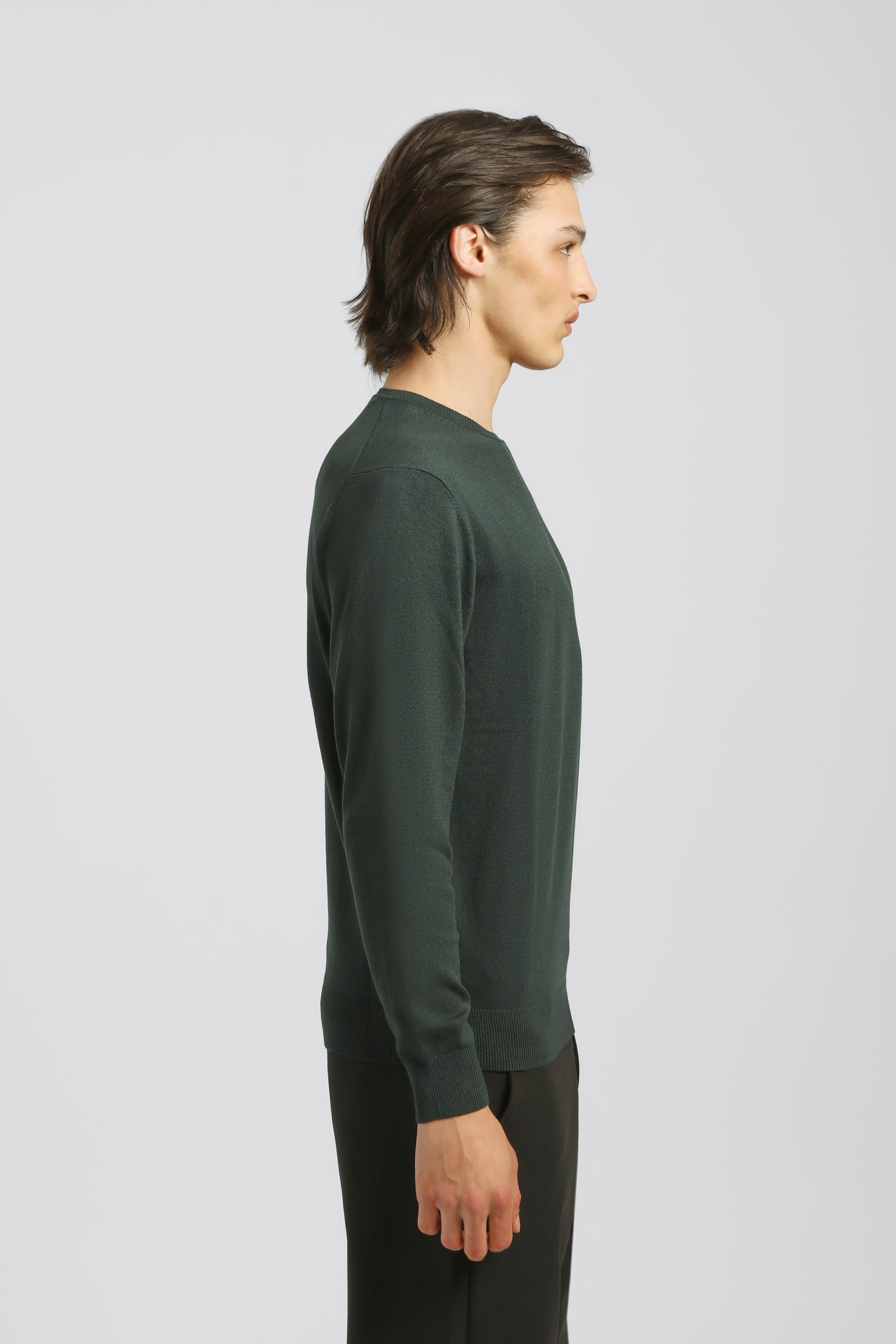 Maglia girocollo misto viscosa|Colore:Verde scuro