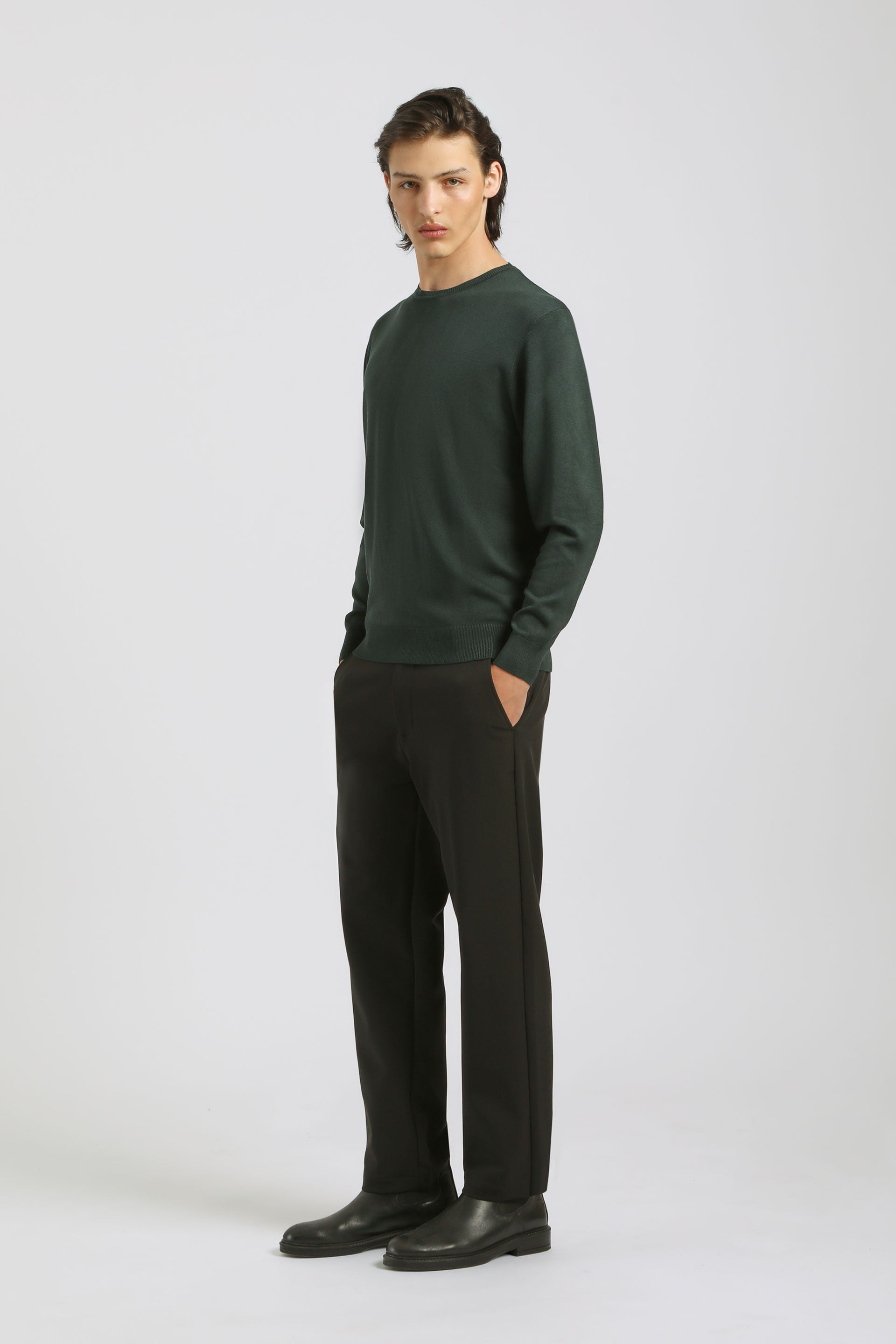 Maglia girocollo misto viscosa|Colore:Verde scuro