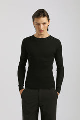 Maglia girocollo a coste|Colore:Nero