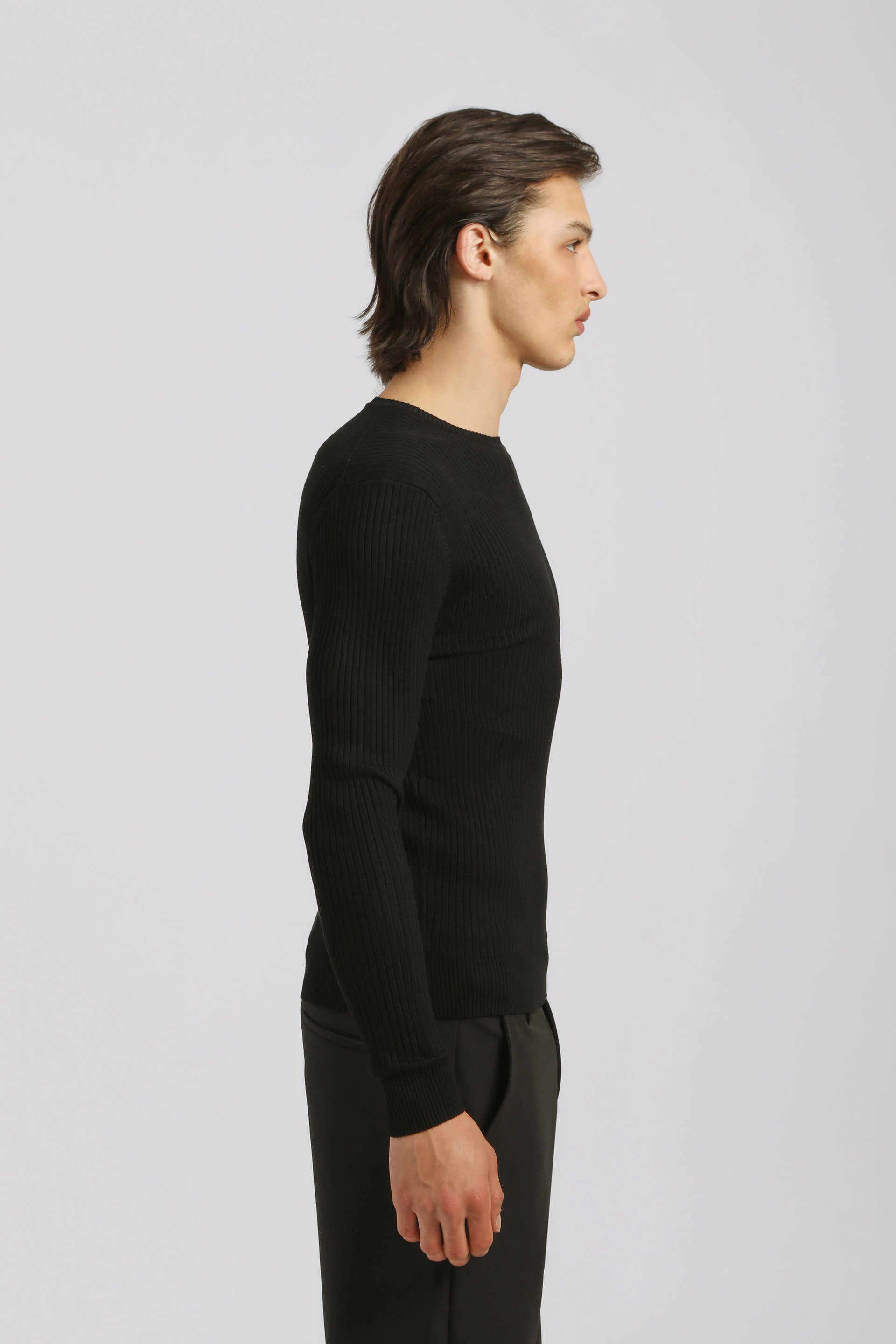 Maglia girocollo a coste|Colore:Nero