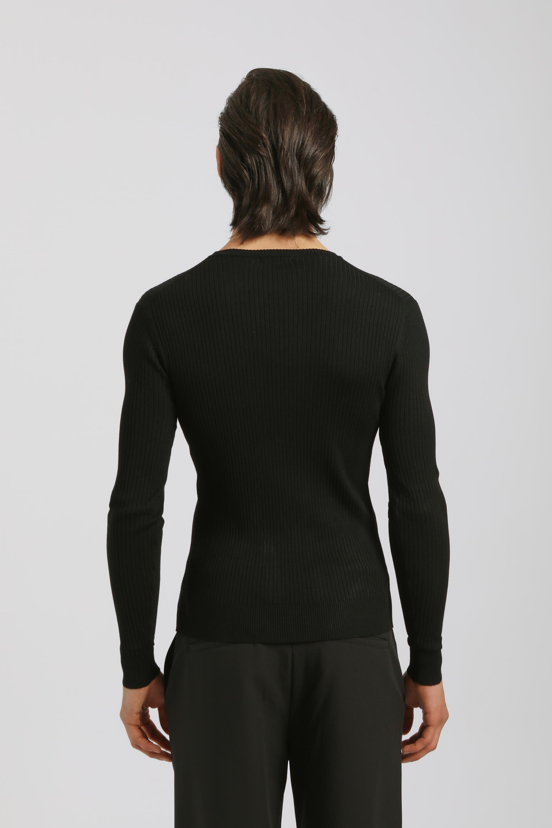 Maglia girocollo a coste|Colore:Nero