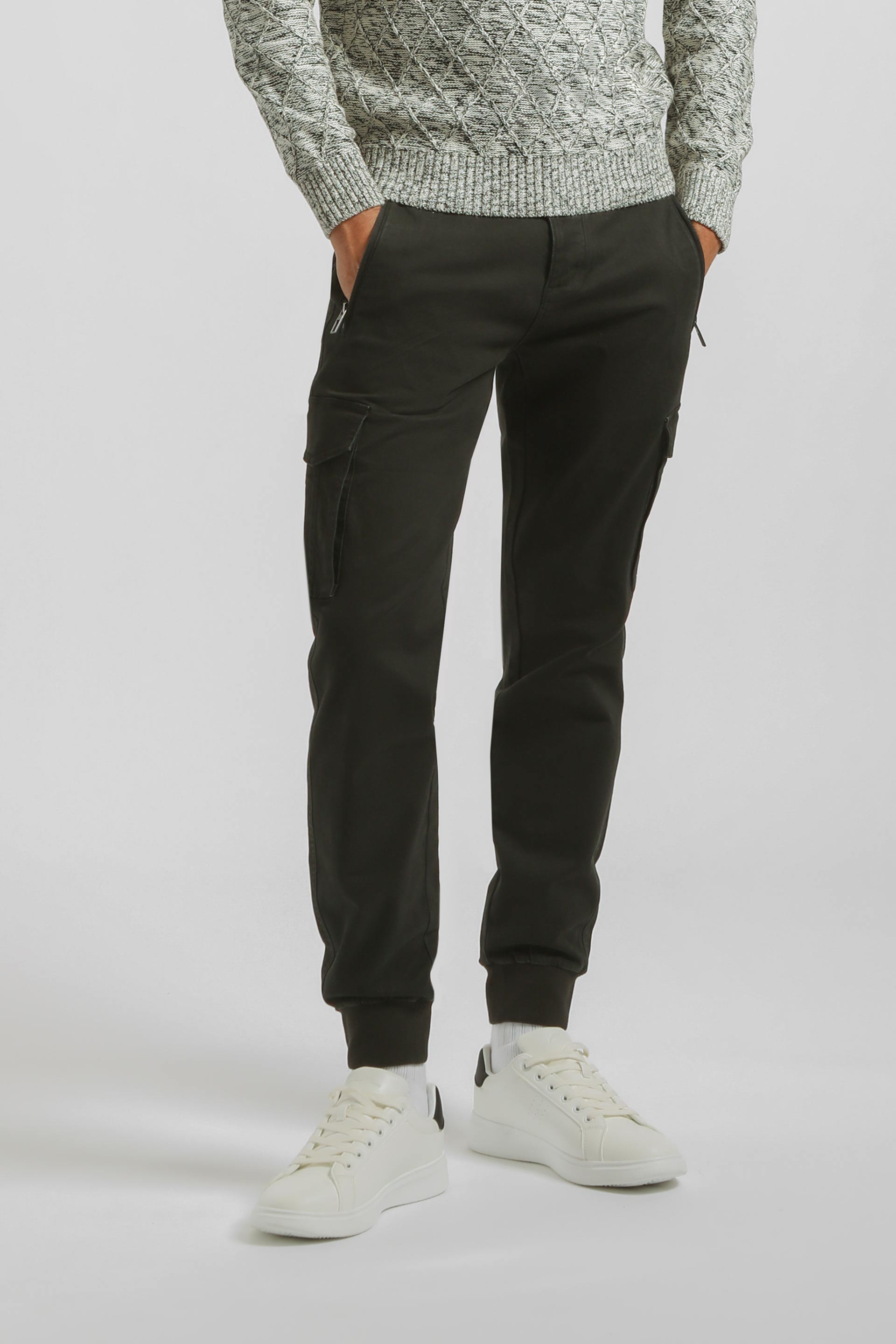 Pantaloni cargo con elastico alle caviglie|Colore:Nero