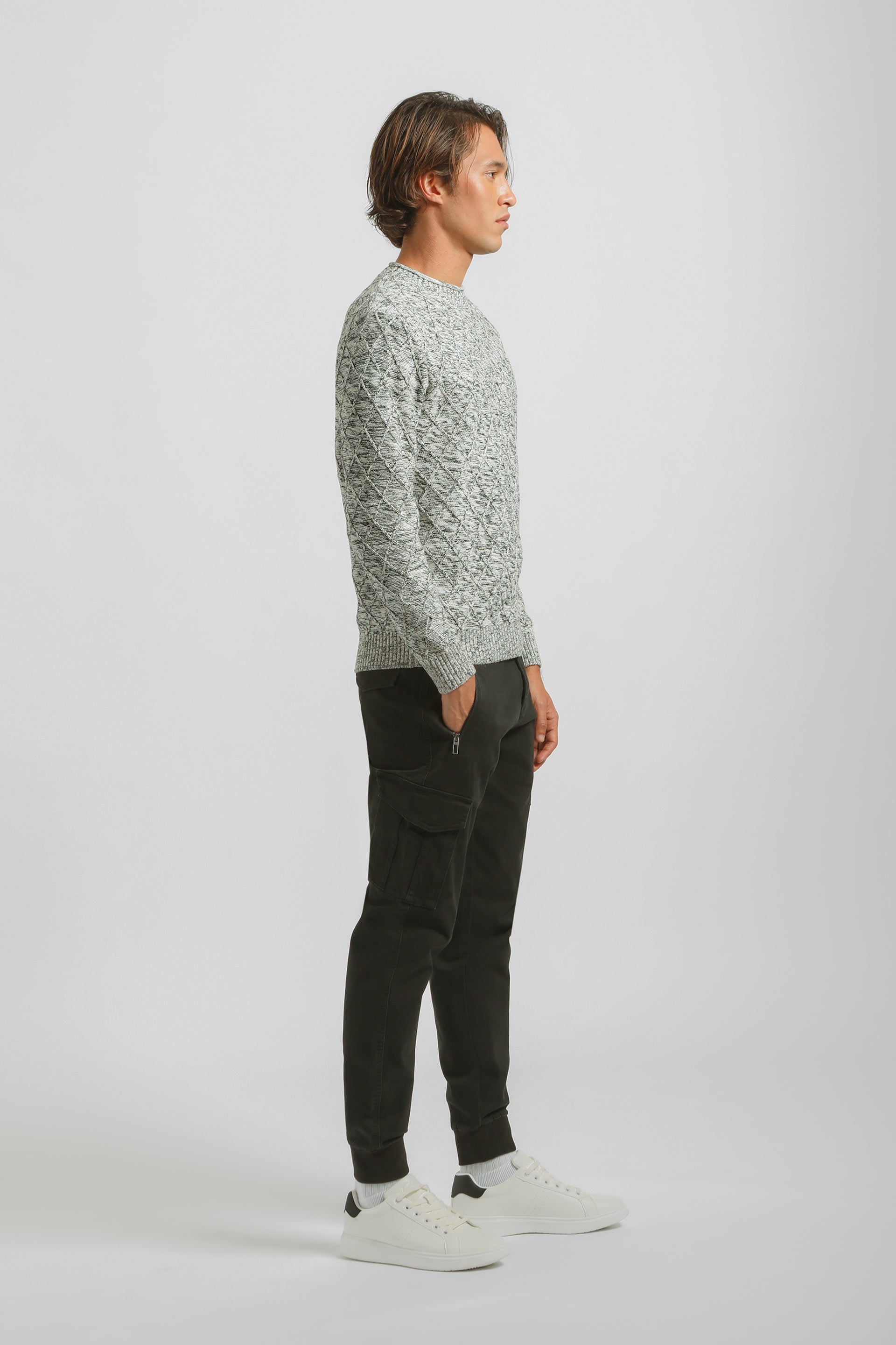 Pantaloni cargo con elastico alle caviglie|Colore:Nero
