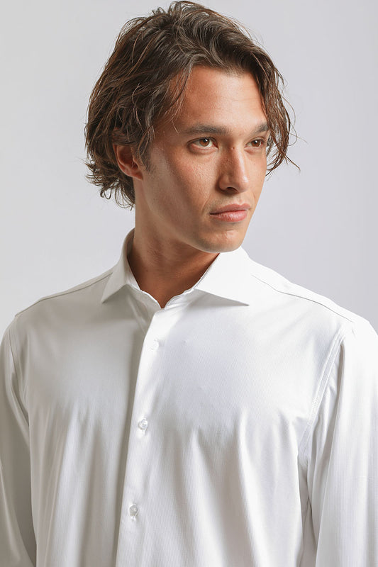 Camicia tinta unita in tessuto elastico|Colore:Bianco