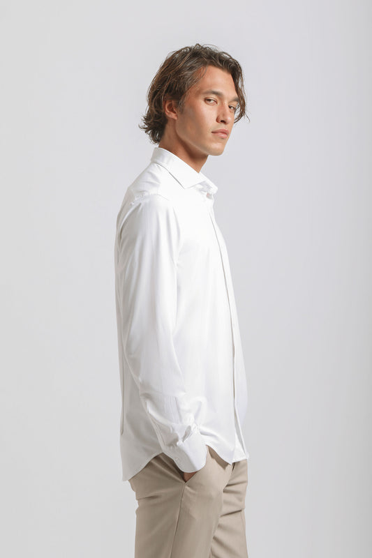 Camicia tinta unita in tessuto elastico|Colore:Bianco