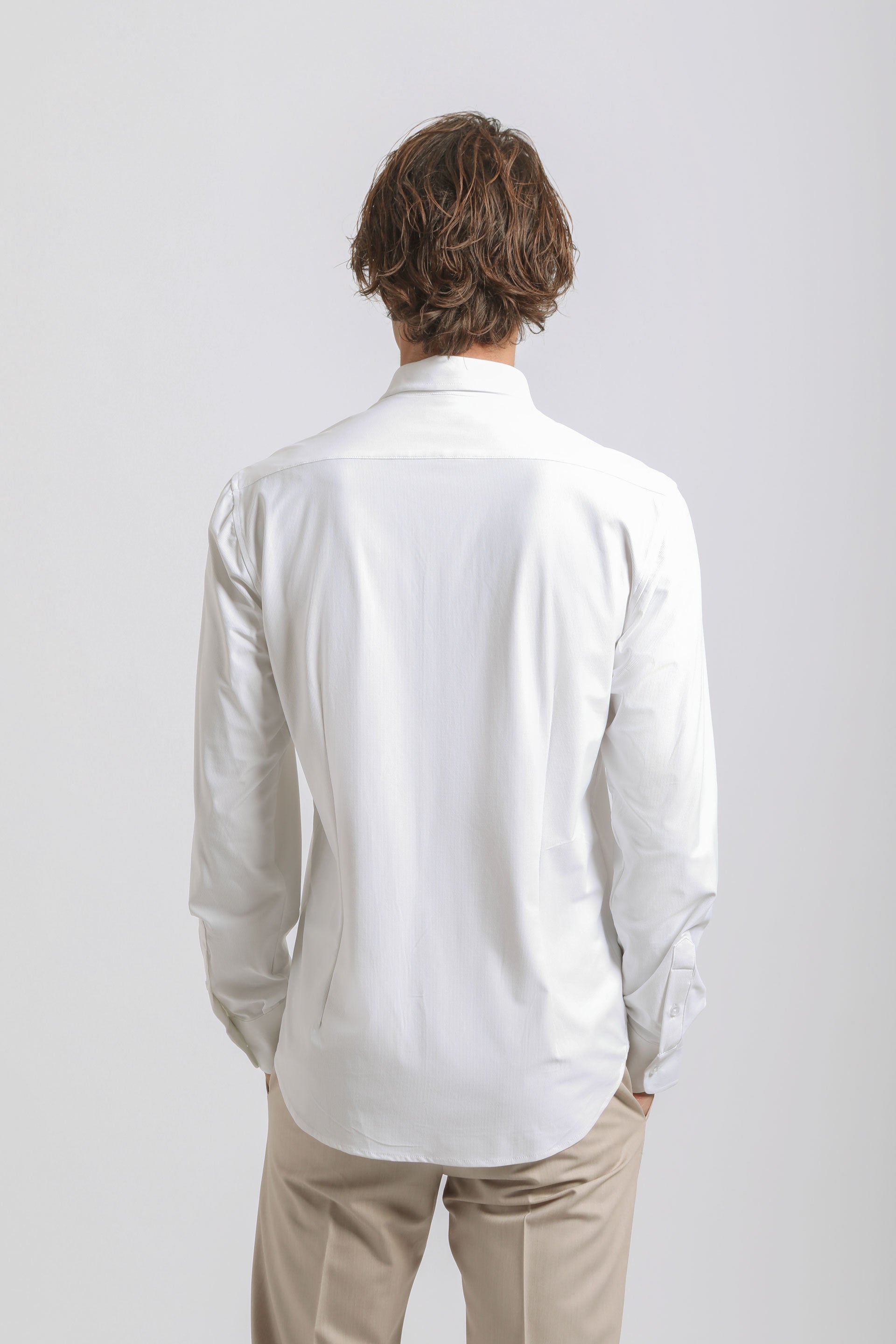 Camicia tinta unita in tessuto elastico|Colore:Bianco