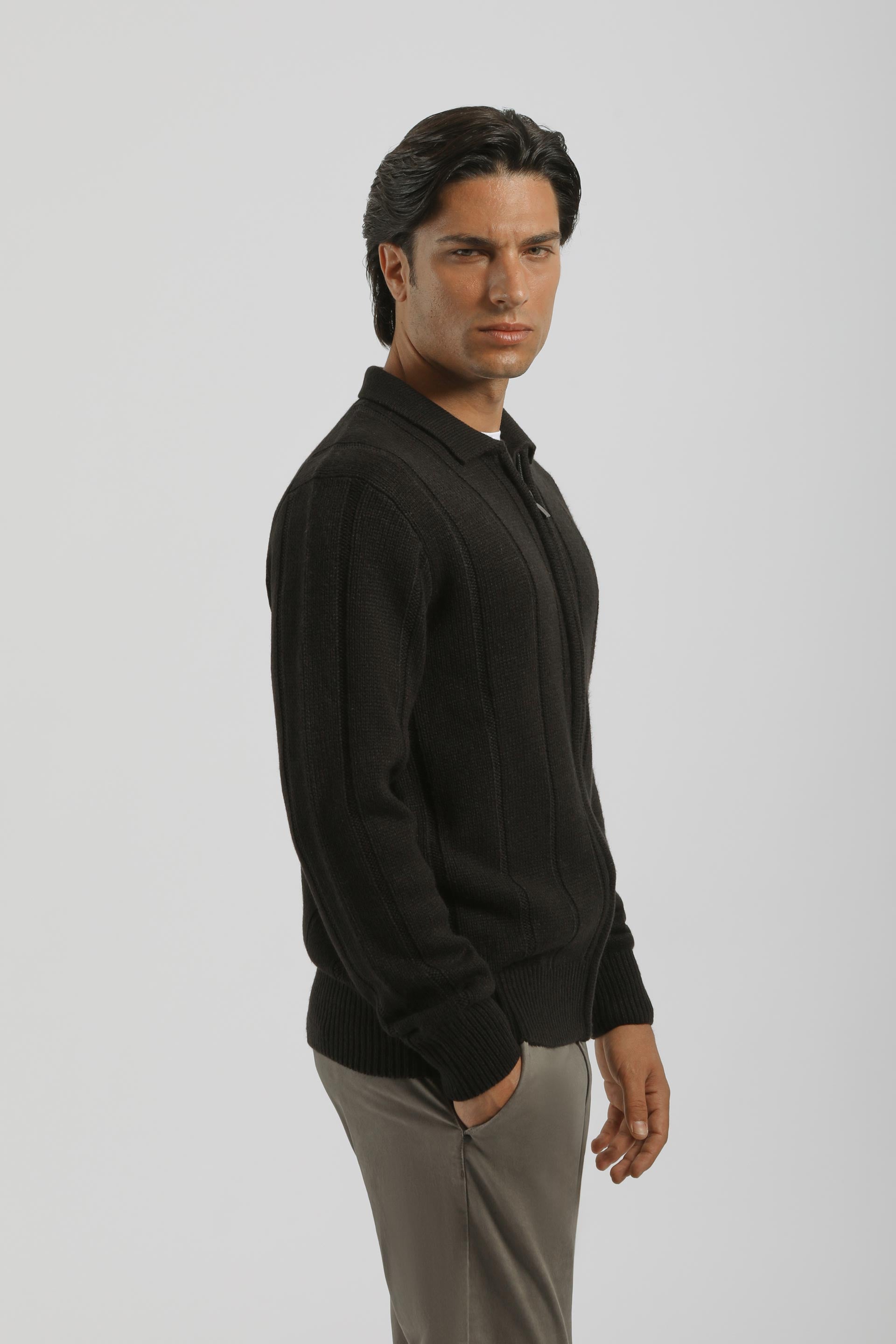 Cardigan a coste con zip|Colore:Nero