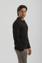 Cardigan a coste con zip|Colore:Nero