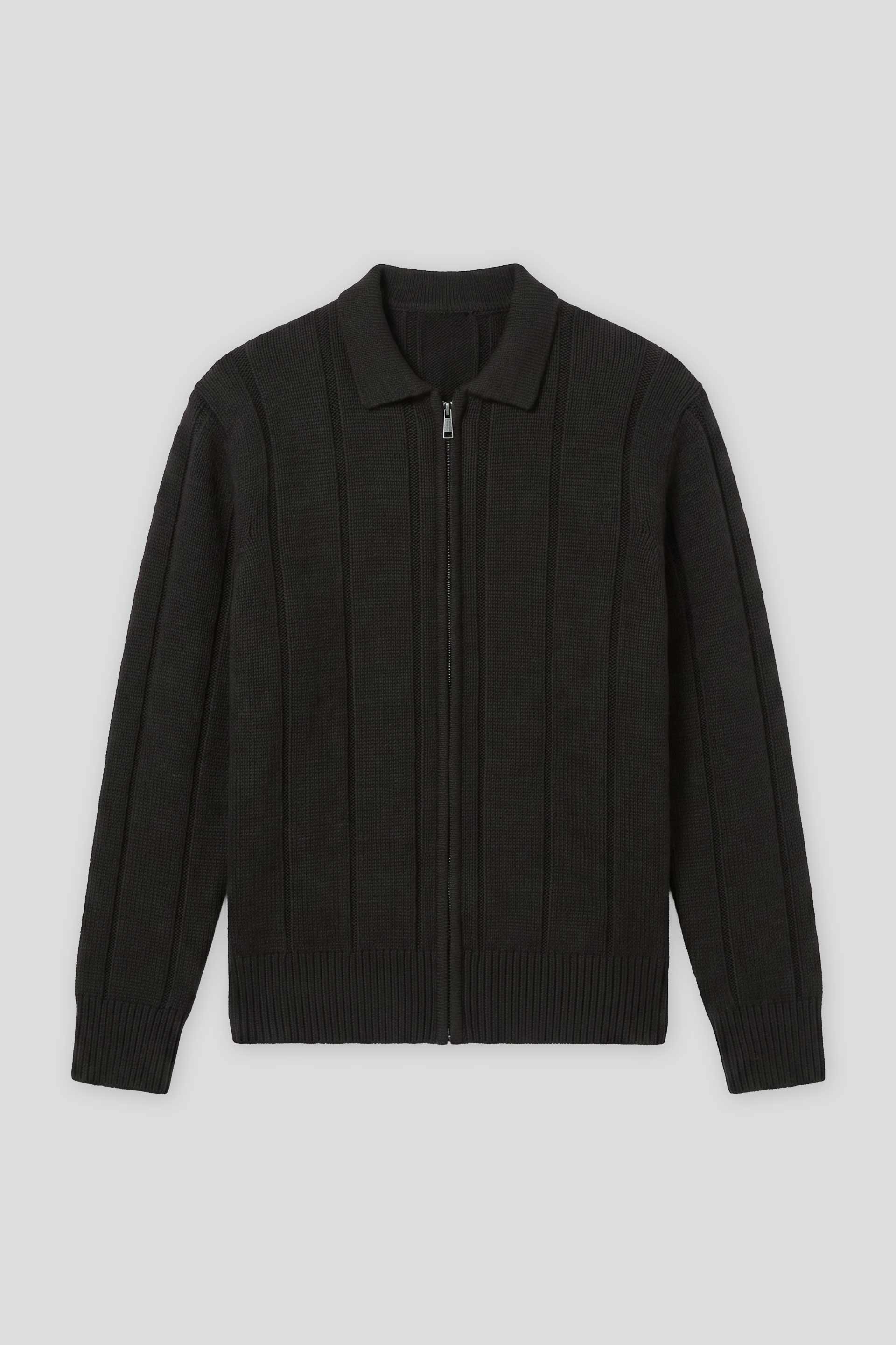 Cardigan a coste con zip|Colore:Nero