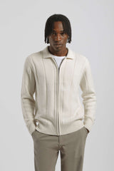 Cardigan a coste con zip|Colore:Off white