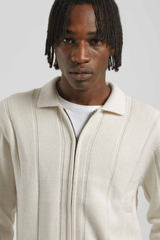 Cardigan a coste con zip|Colore:Off white