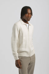 Cardigan a coste con zip|Colore:Off white