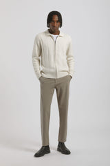 Cardigan a coste con zip|Colore:Off white