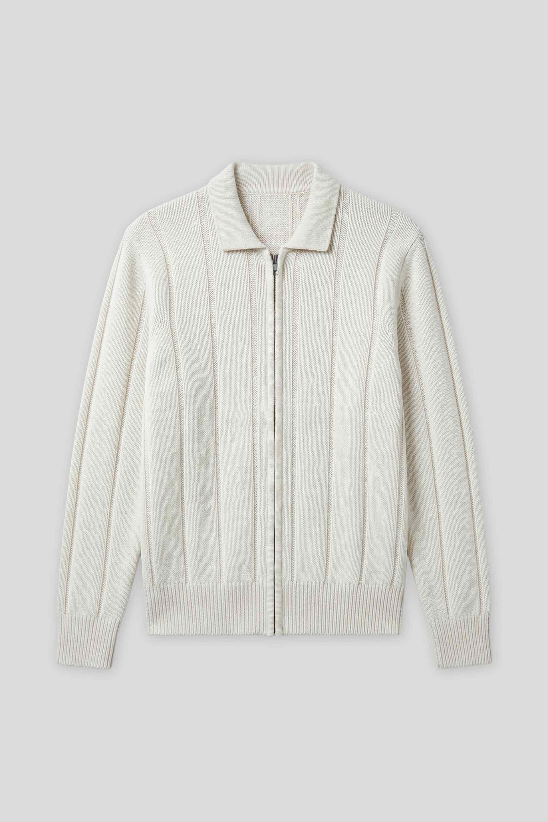 Cardigan a coste con zip|Colore:Off white