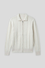 Cardigan a coste con zip|Colore:Off white