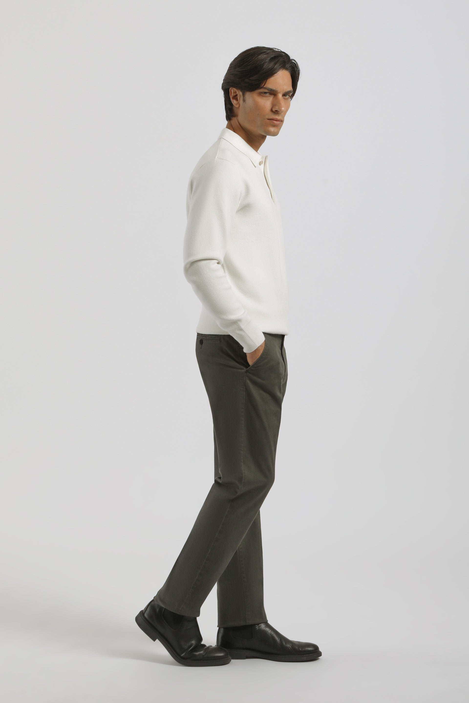 Pantaloni chino in cotone|Colore:Verde scuro