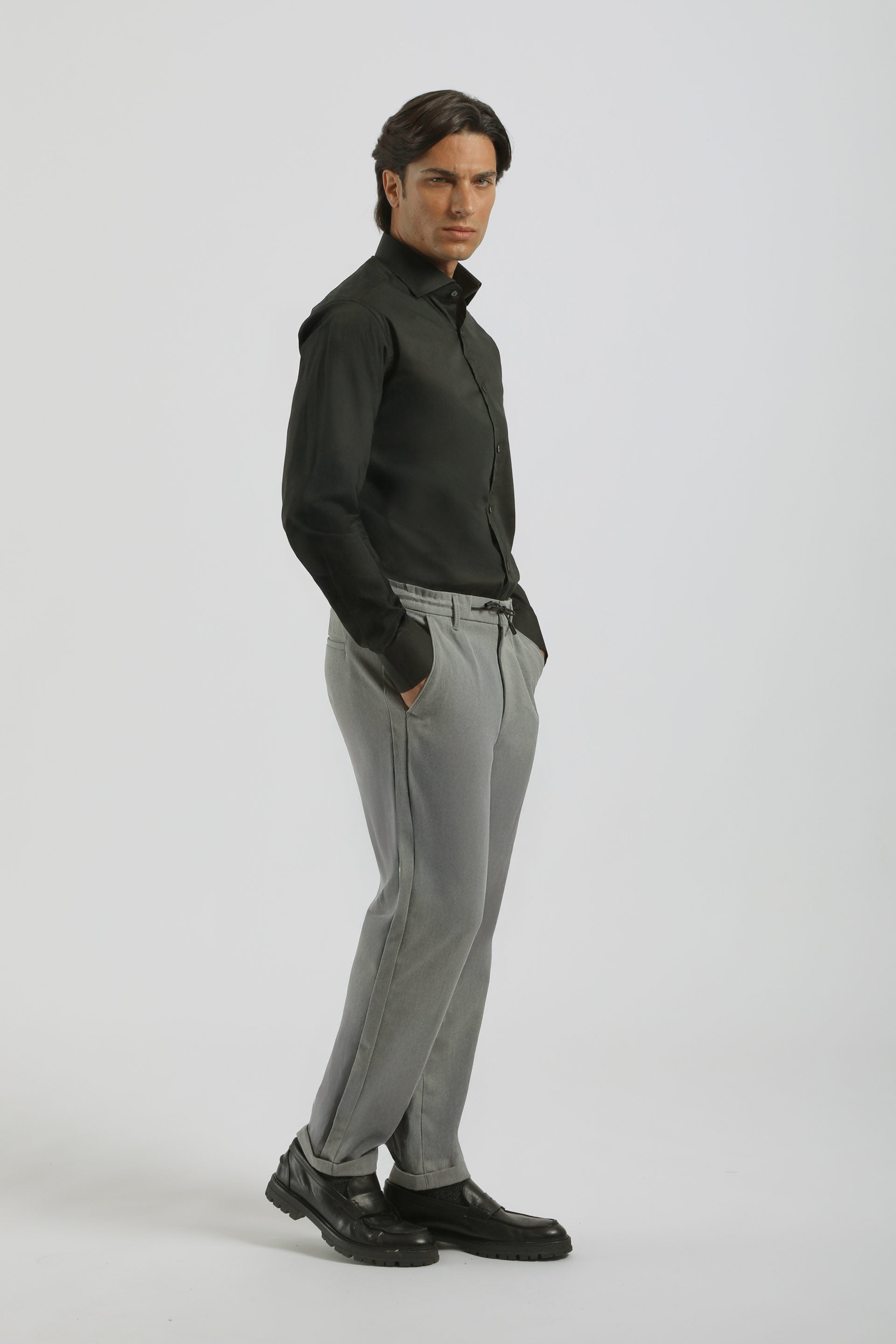 Pantaloni chino con laccetto|Colore:Grigio chiaro melange