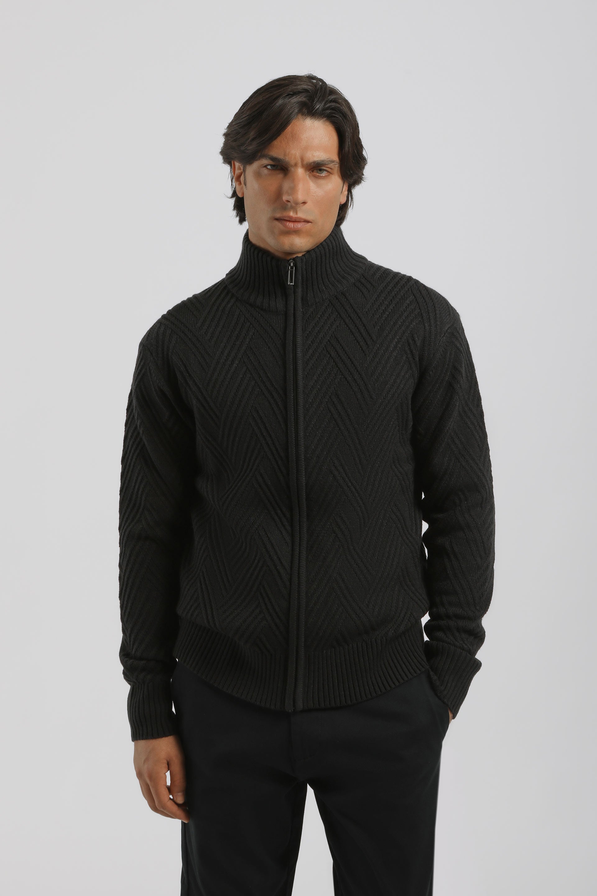 Cardigan collo alto con zip|Colore:Blue