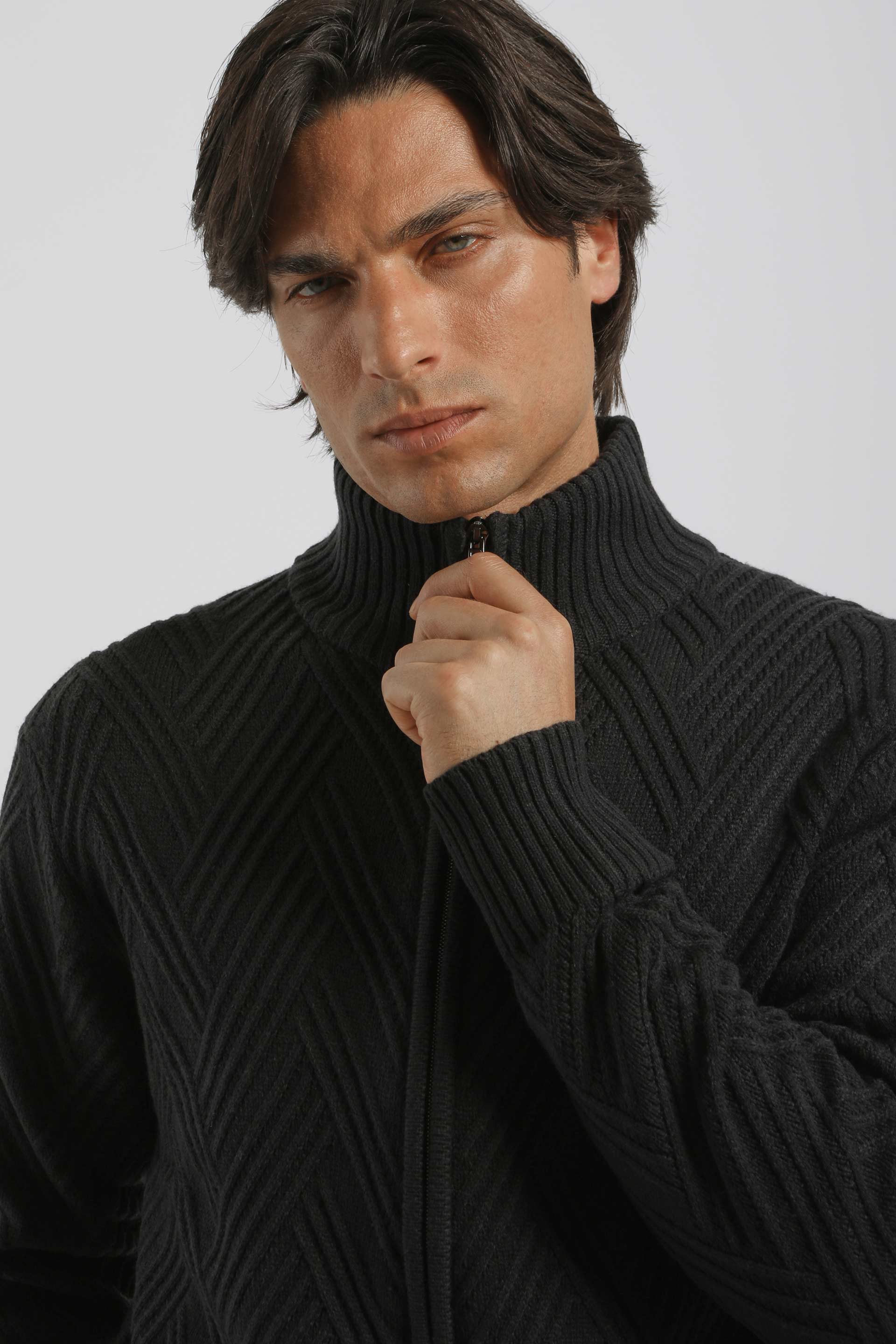 Cardigan collo alto con zip|Colore:Blue