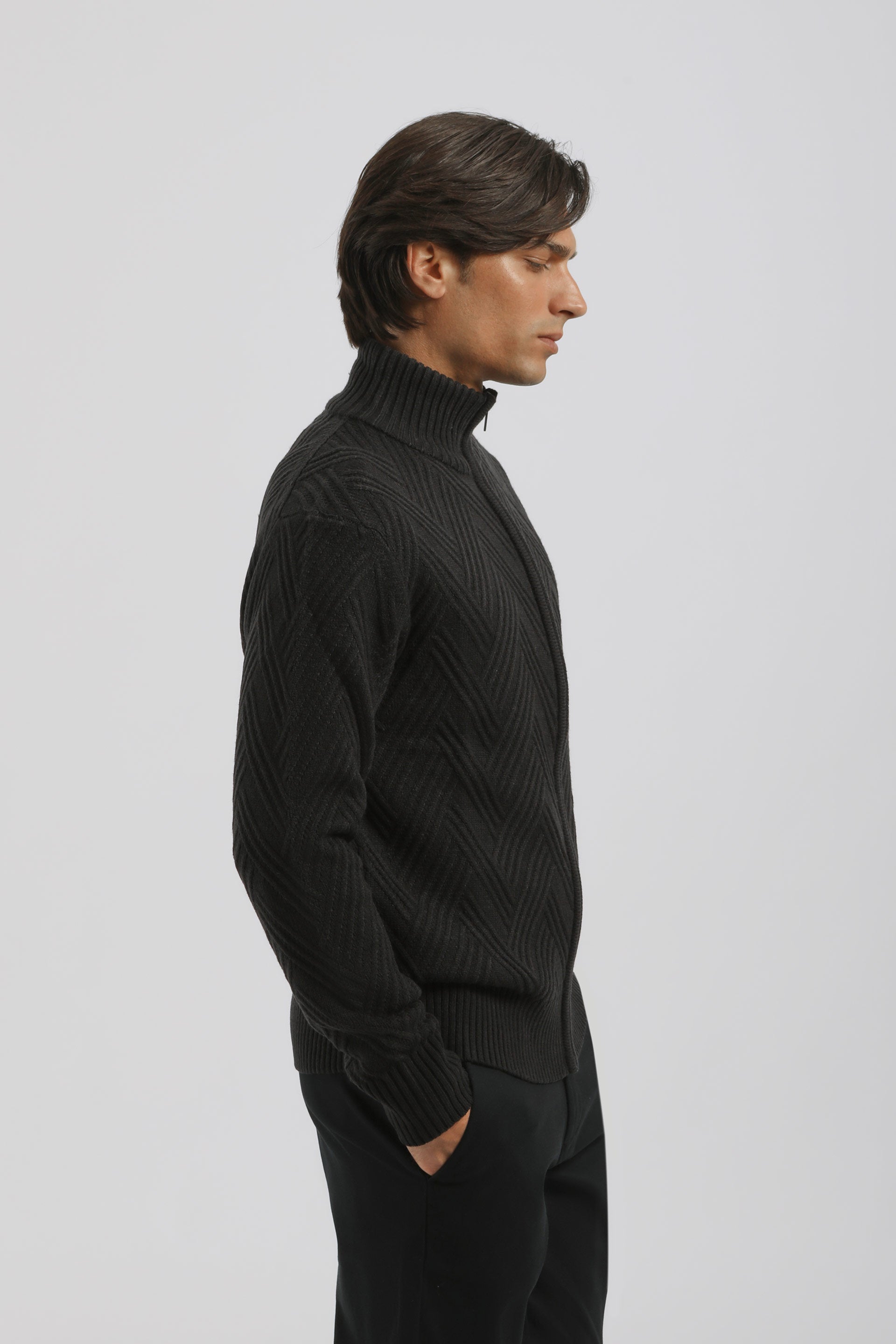 Cardigan collo alto con zip|Colore:Blue