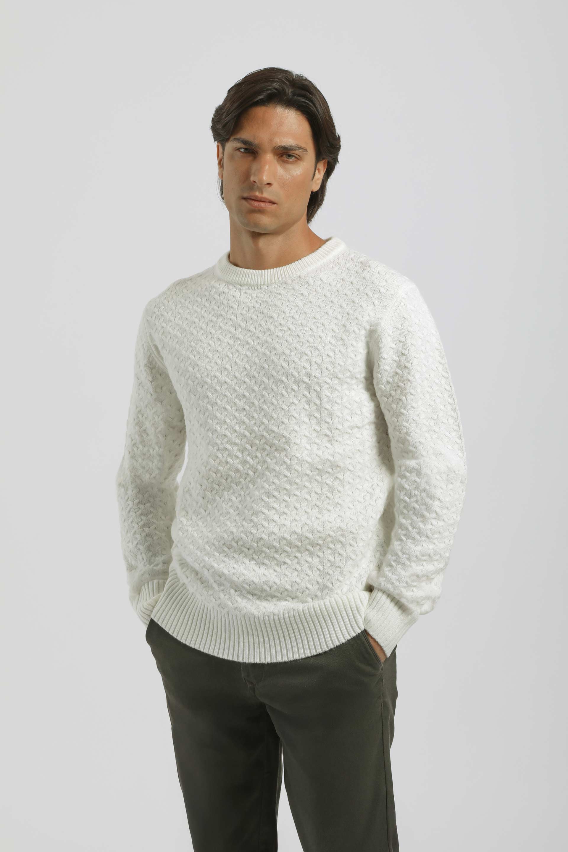 Maglia girocollo strutturata|Colore:Off white