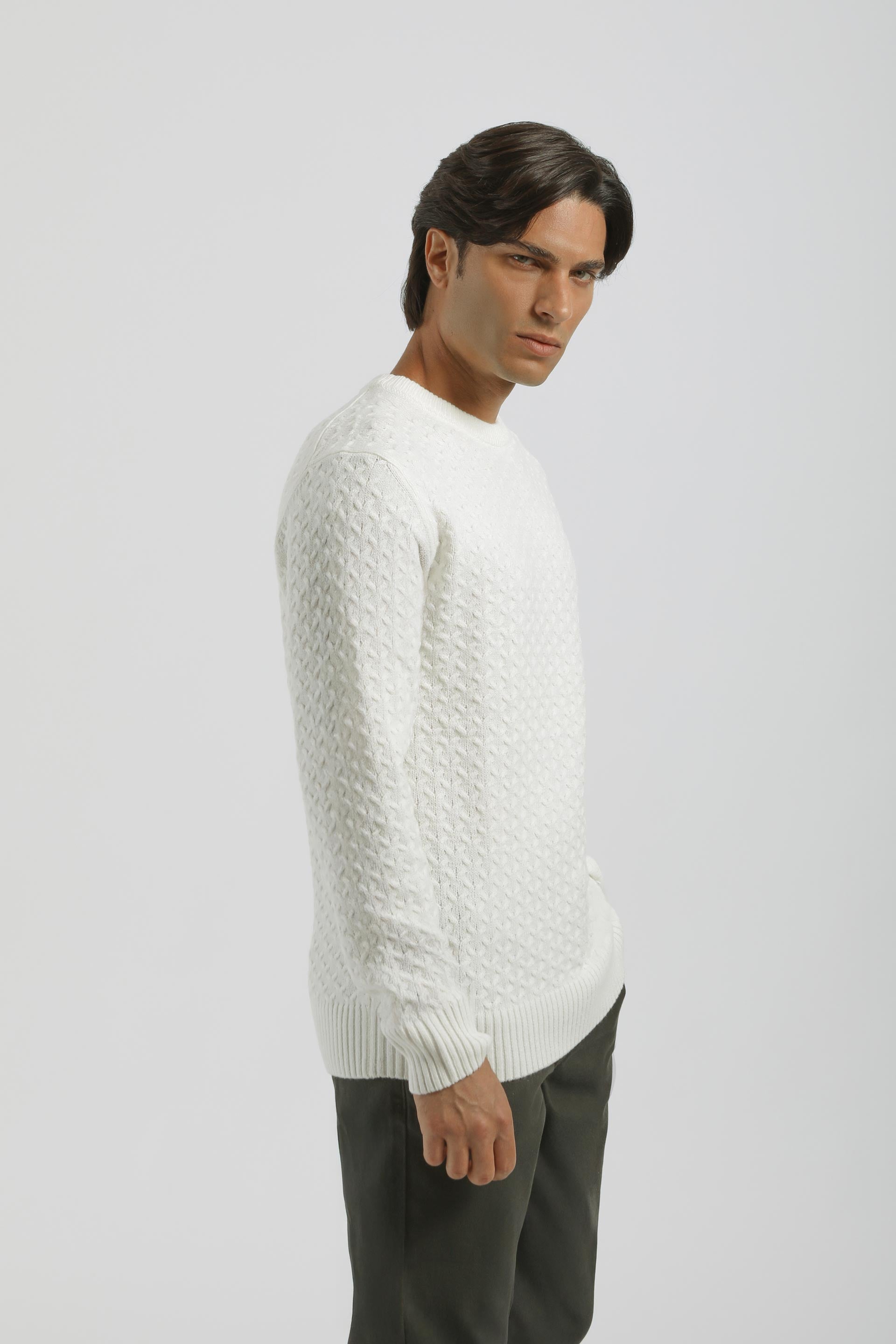 Maglia girocollo strutturata|Colore:Off white
