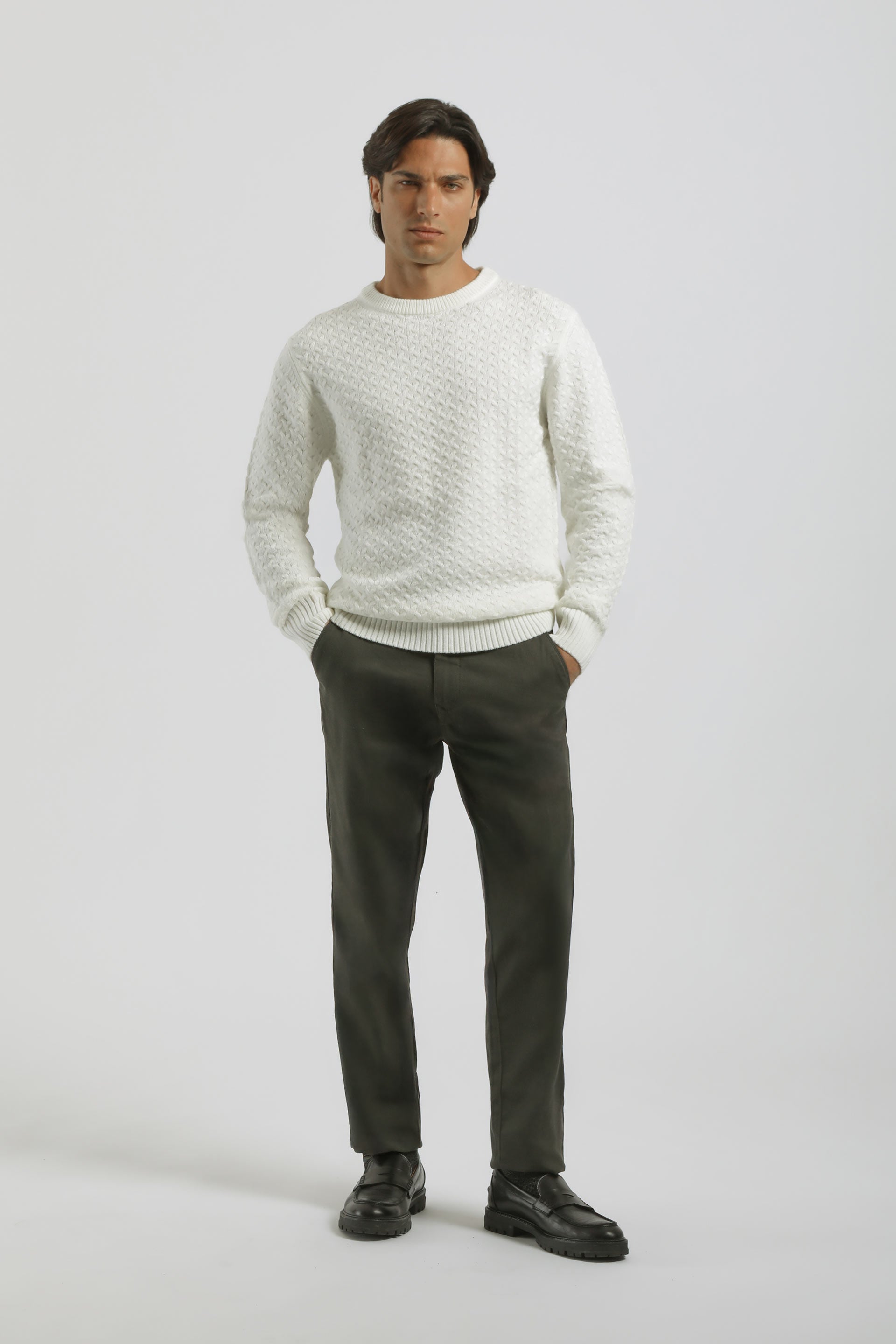 Maglia girocollo strutturata|Colore:Off white