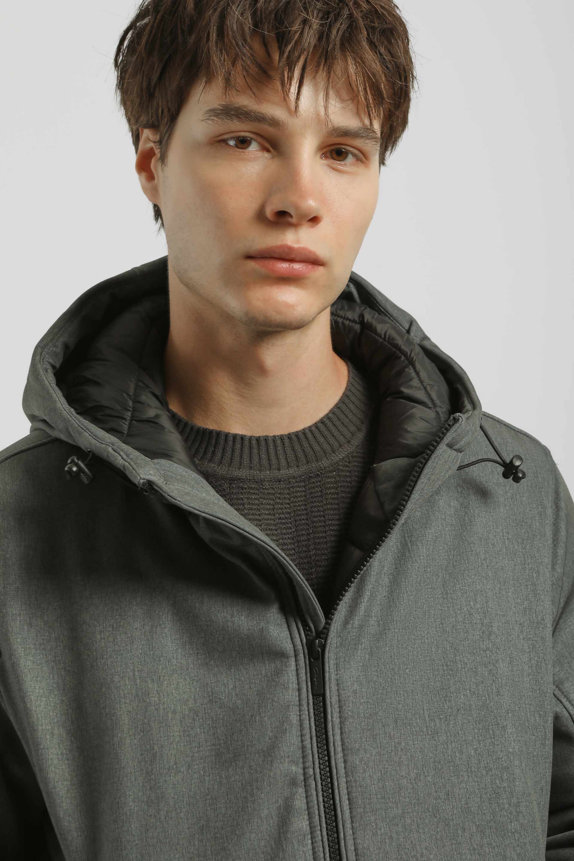 Bomber imbottito con cappuccio|Colore:Grigio melange
