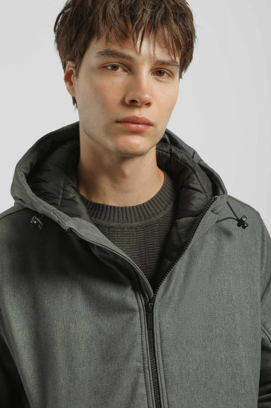Bomber imbottito con cappuccio|Colore:Grigio melange