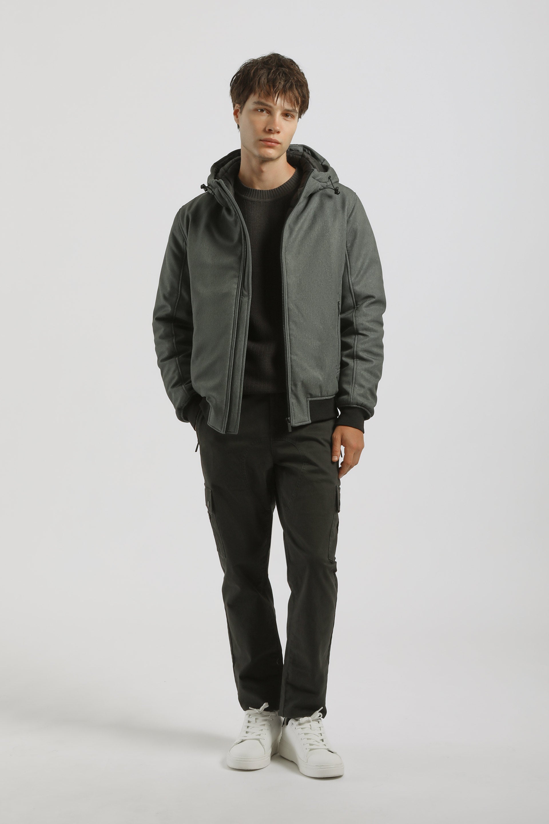 Bomber imbottito con cappuccio|Colore:Grigio melange