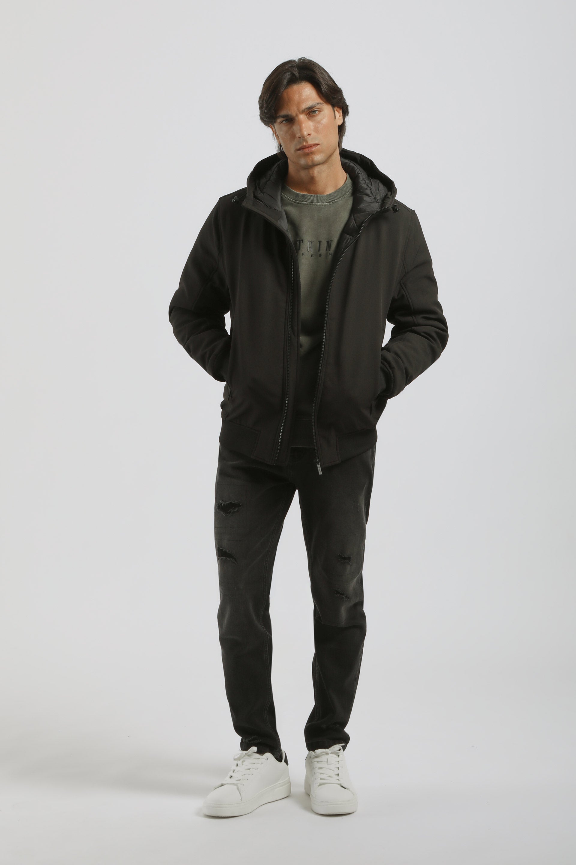 Bomber imbottito con cappuccio|Colore:Nero