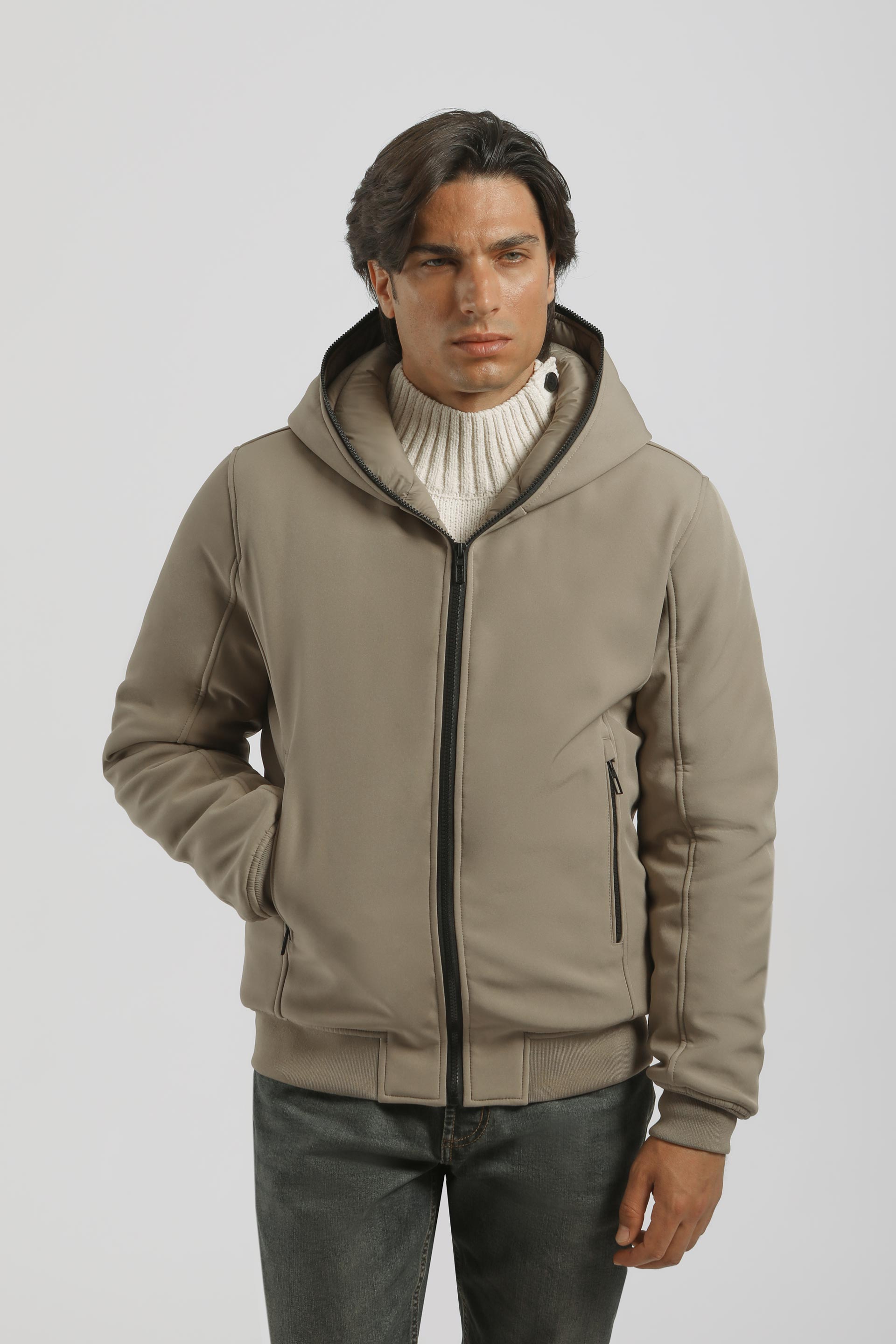 Bomber imbottito con cappuccio|Colore:Sabbia