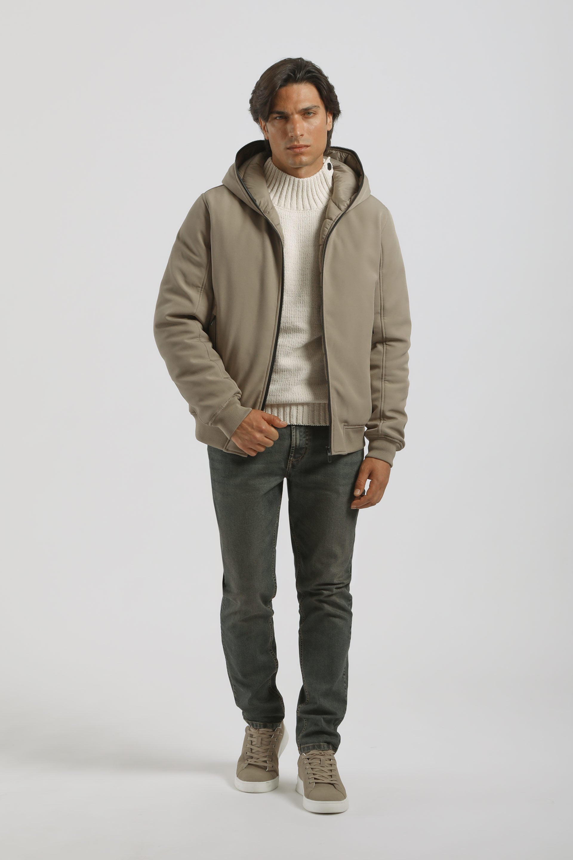 Bomber imbottito con cappuccio|Colore:Sabbia