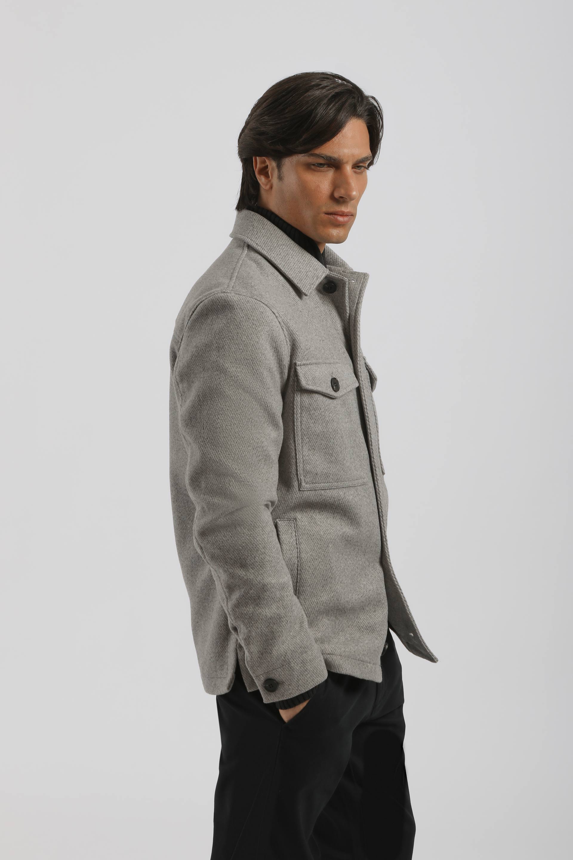 Giacca camicia con bottoni|Colore:Grigio