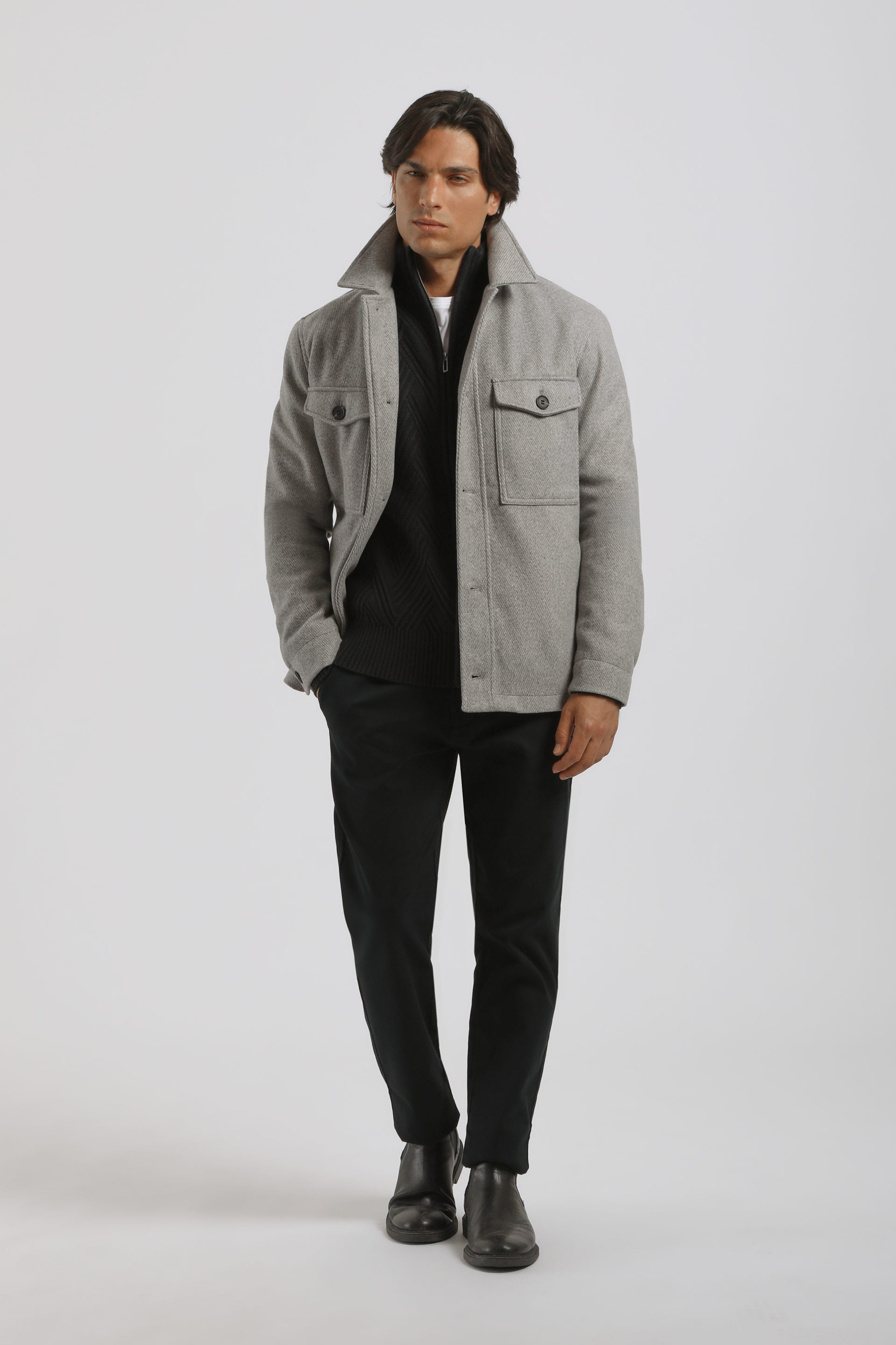 Giacca camicia con bottoni|Colore:Grigio
