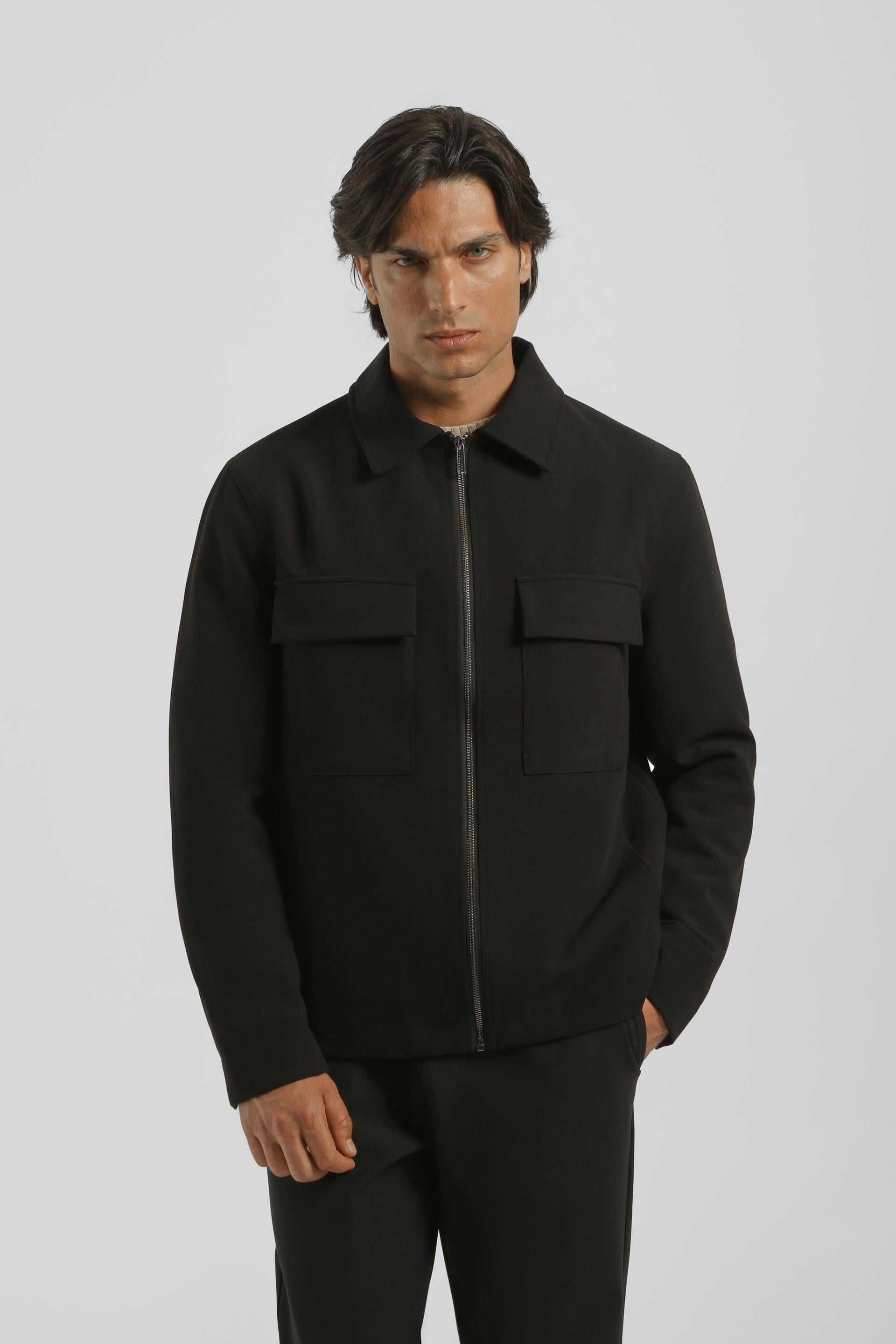 Giacca camicia in viscosa|Colore:Nero