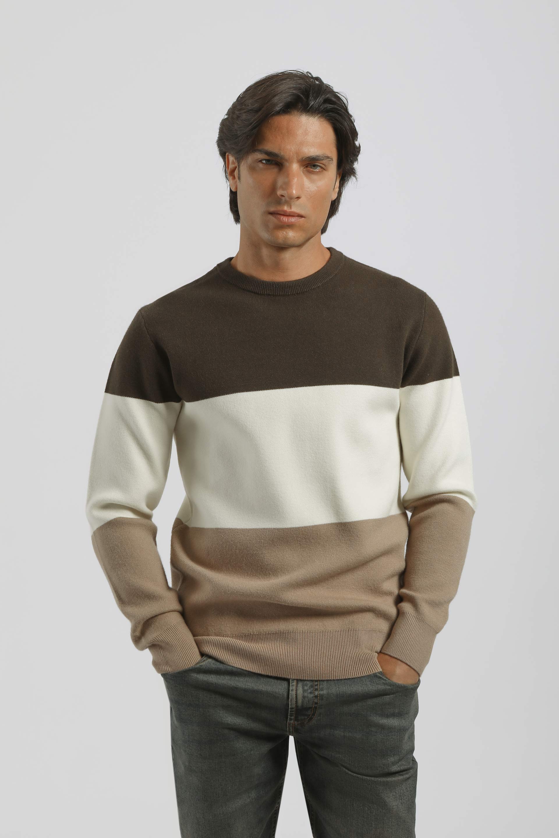 Maglia girocollo colorblock in viscosa|Colore:Verde