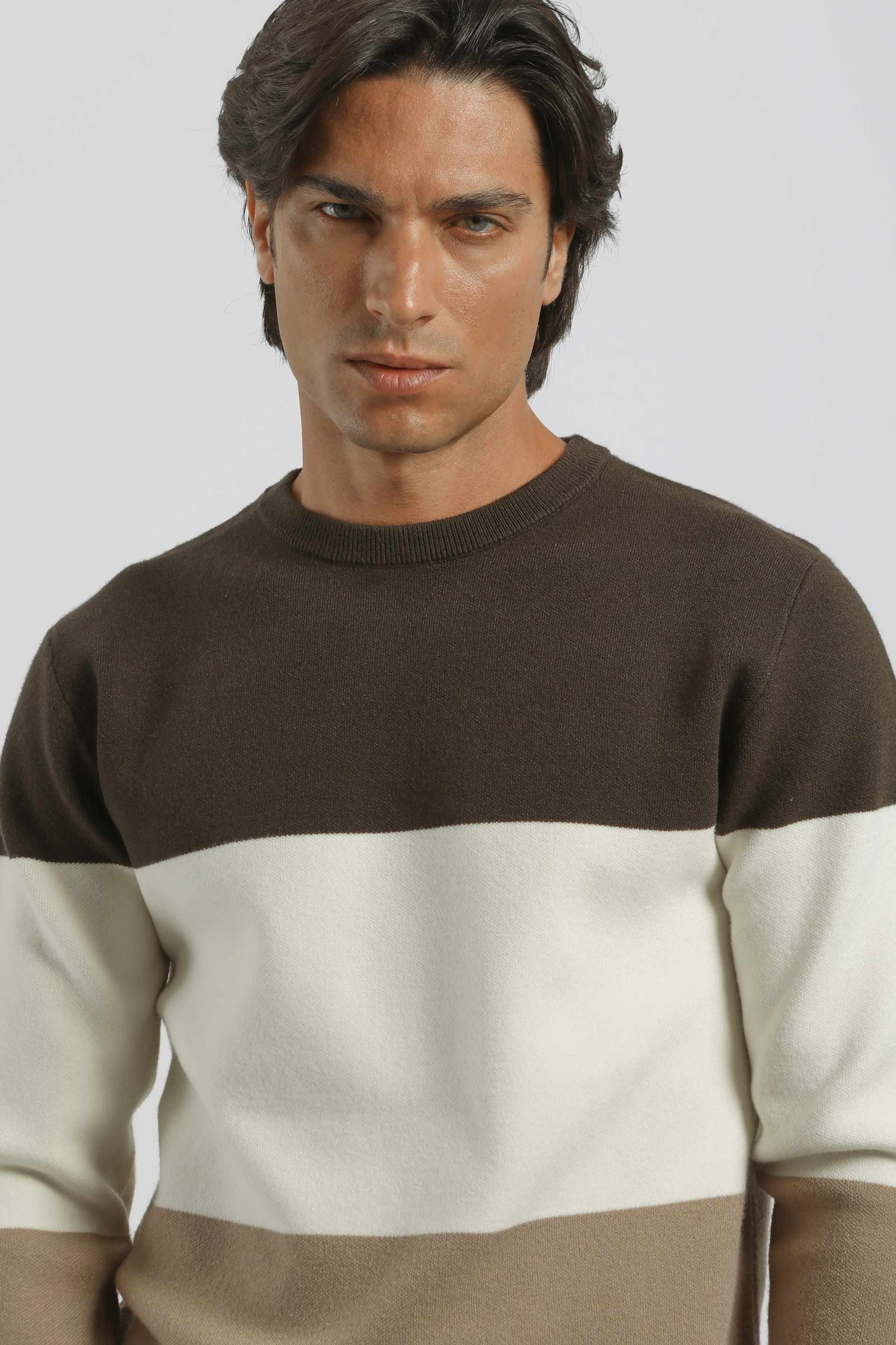 Maglia girocollo colorblock in viscosa|Colore:Verde