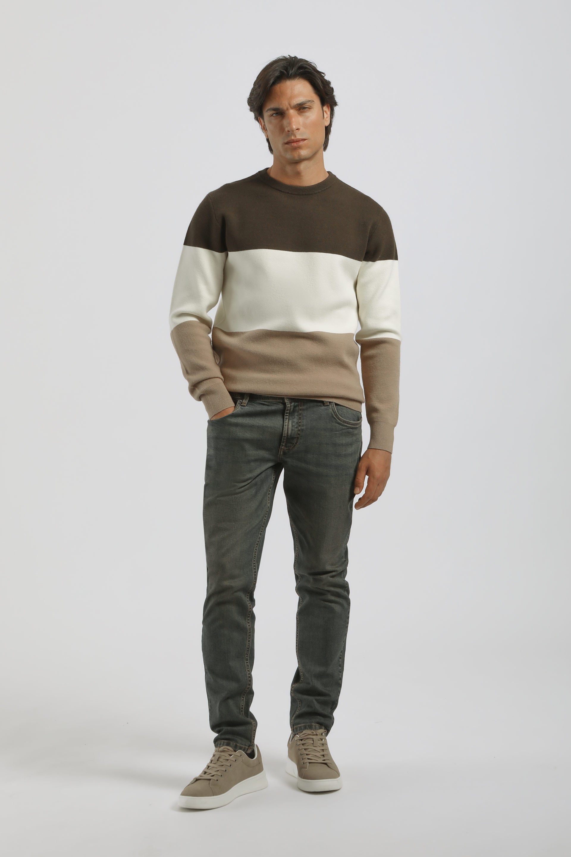 Maglia girocollo colorblock in viscosa|Colore:Verde
