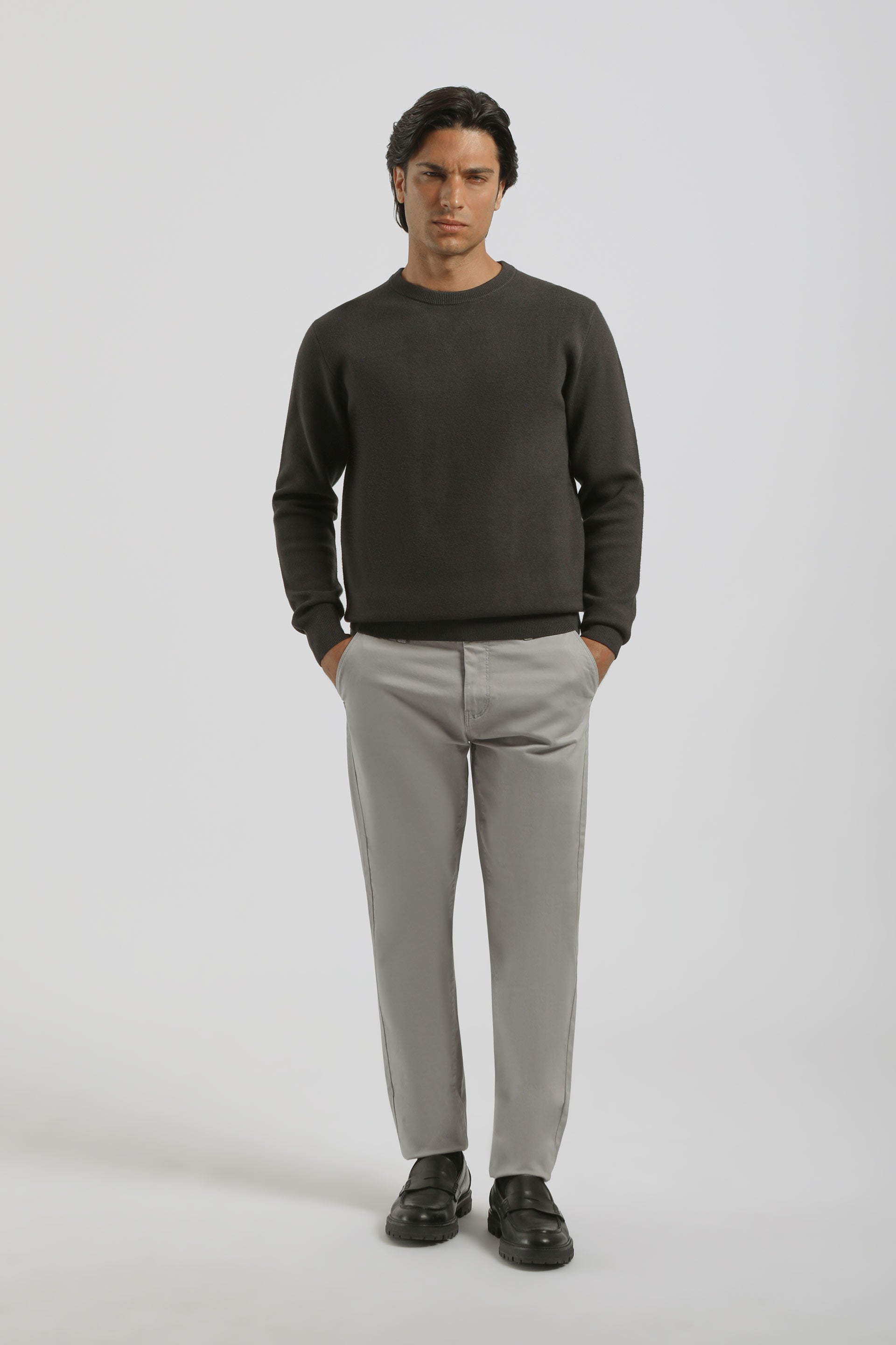 Pantaloni chino in cotone|Colore:Grigio perla