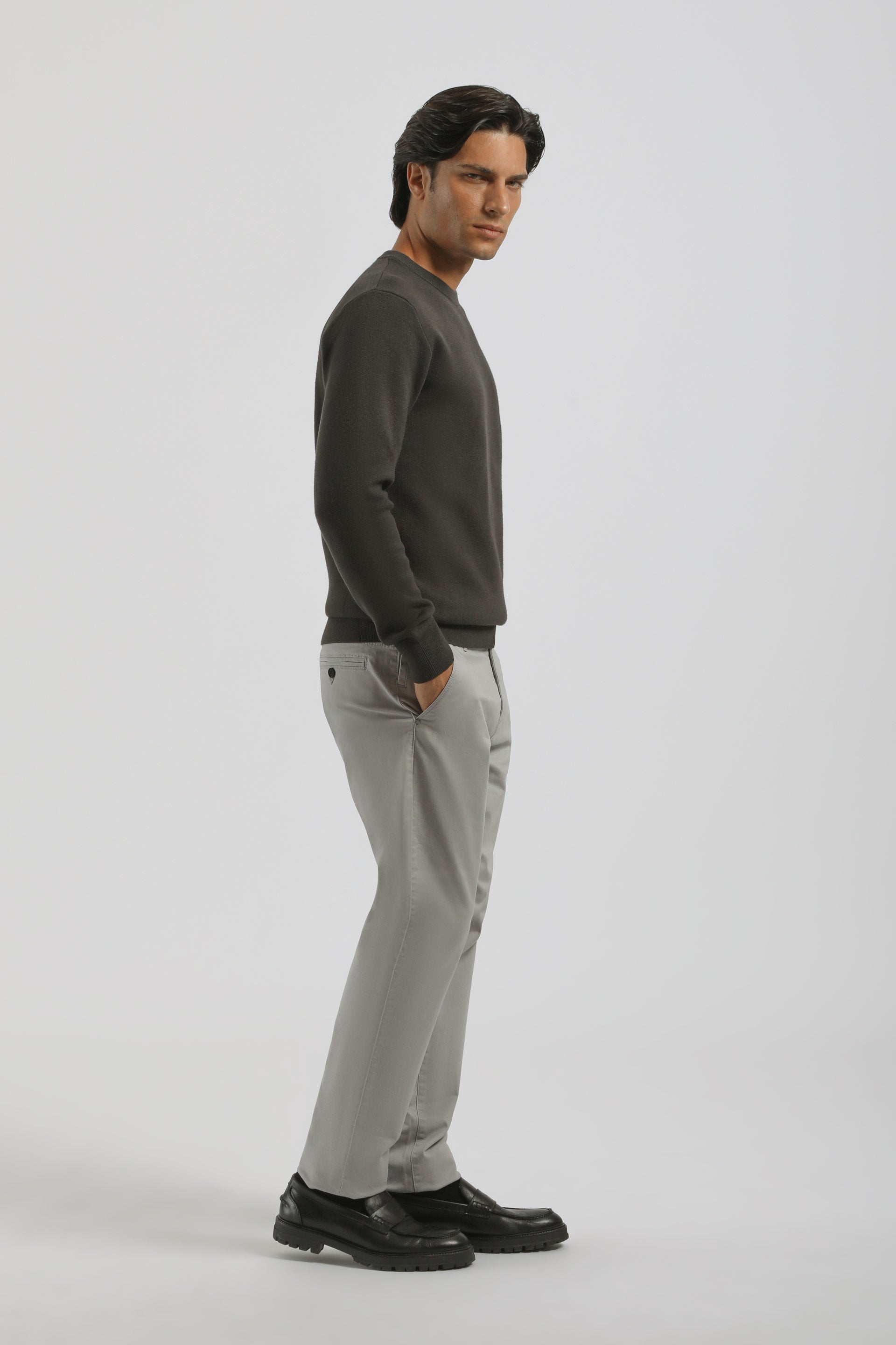 Pantaloni chino in cotone|Colore:Grigio perla