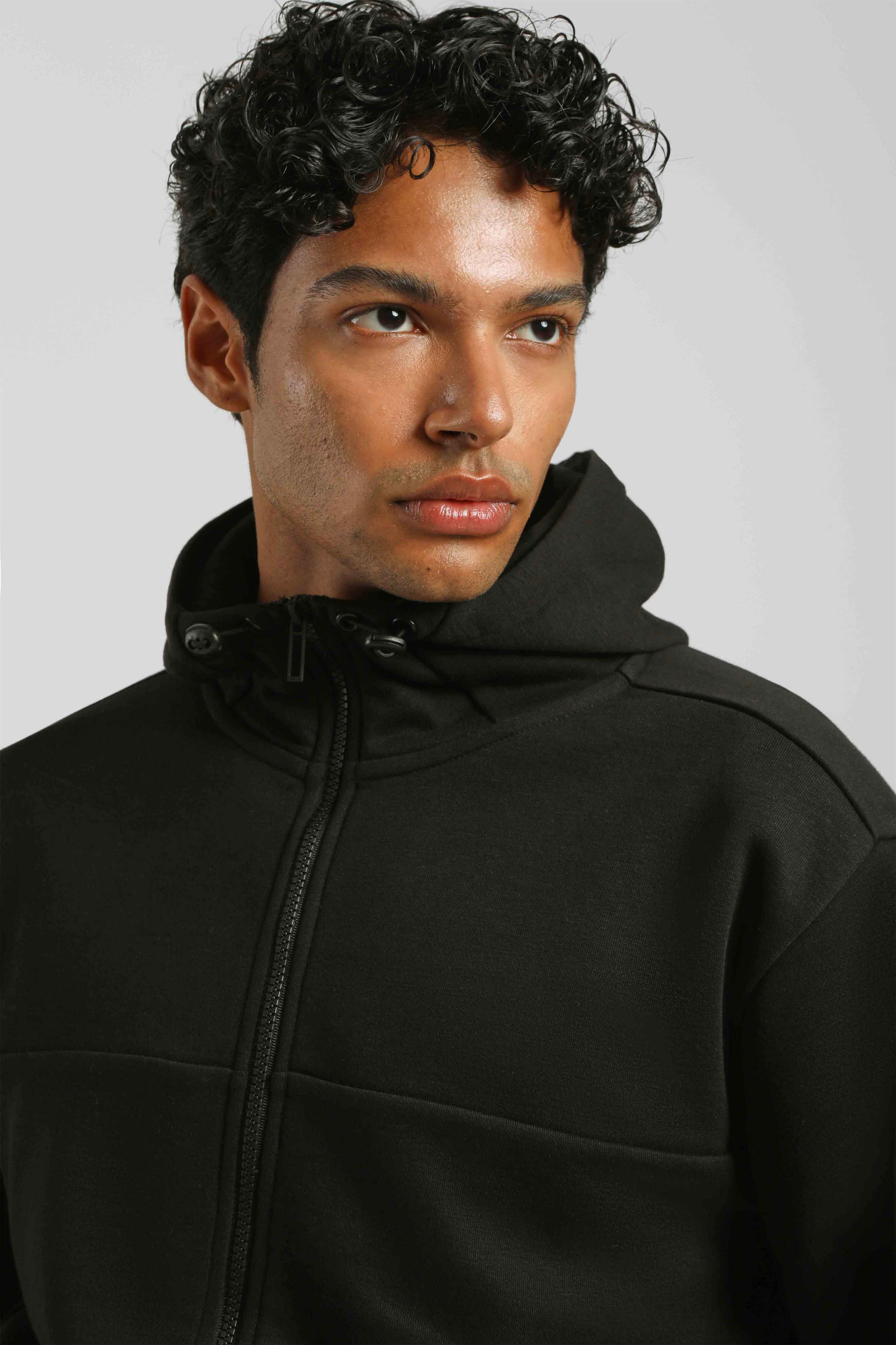 Felpa zip con cappuccio|Colore:Nero