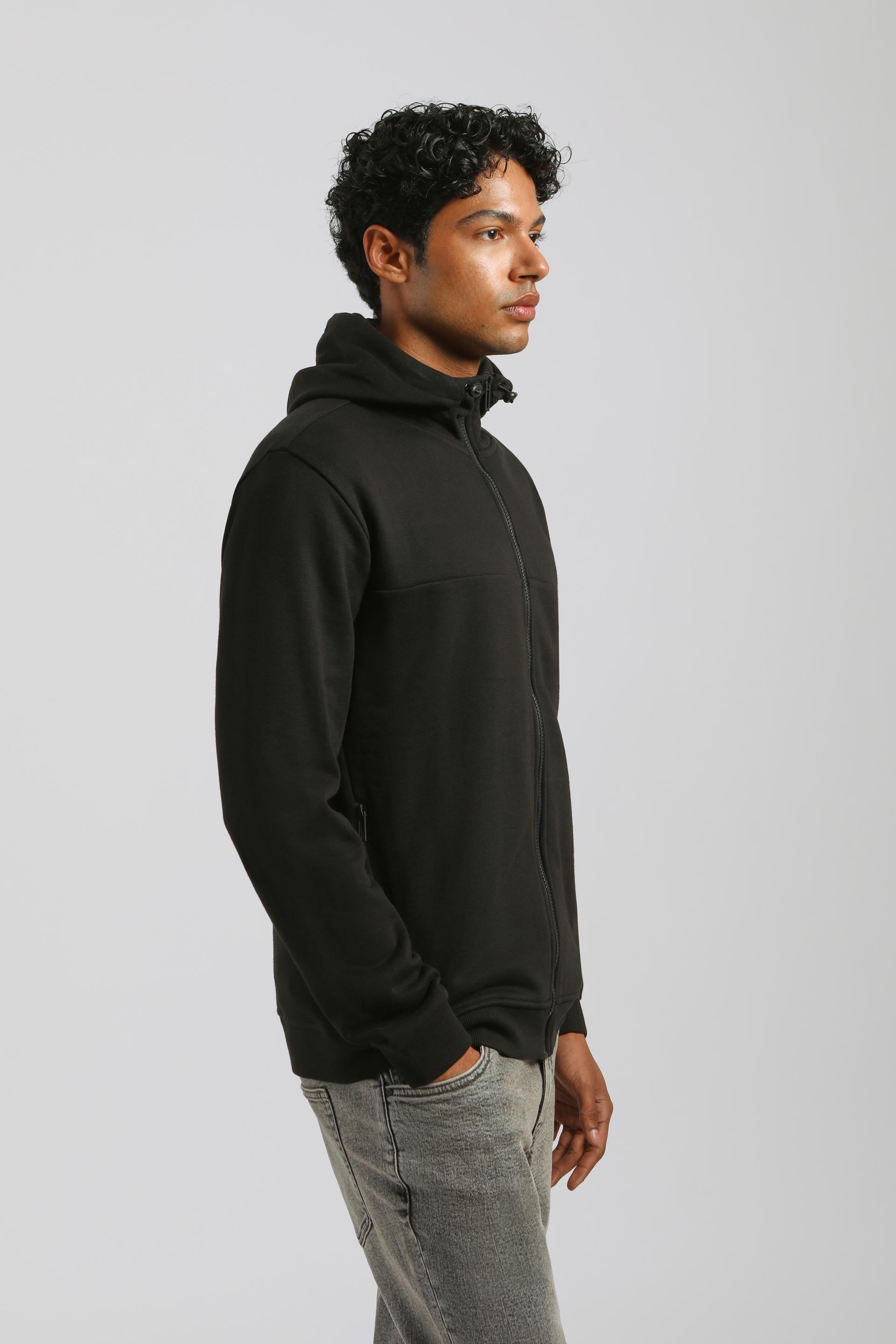 Felpa zip con cappuccio|Colore:Nero