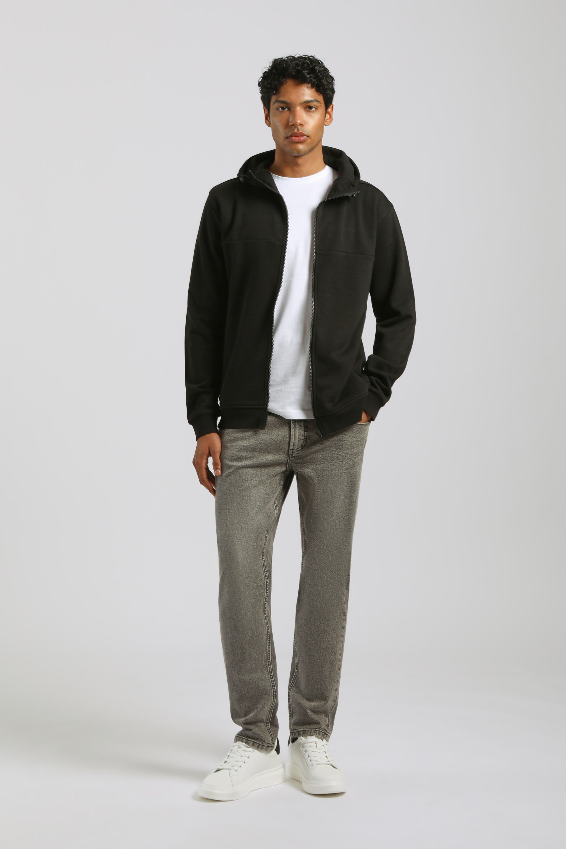 Felpa zip con cappuccio|Colore:Nero