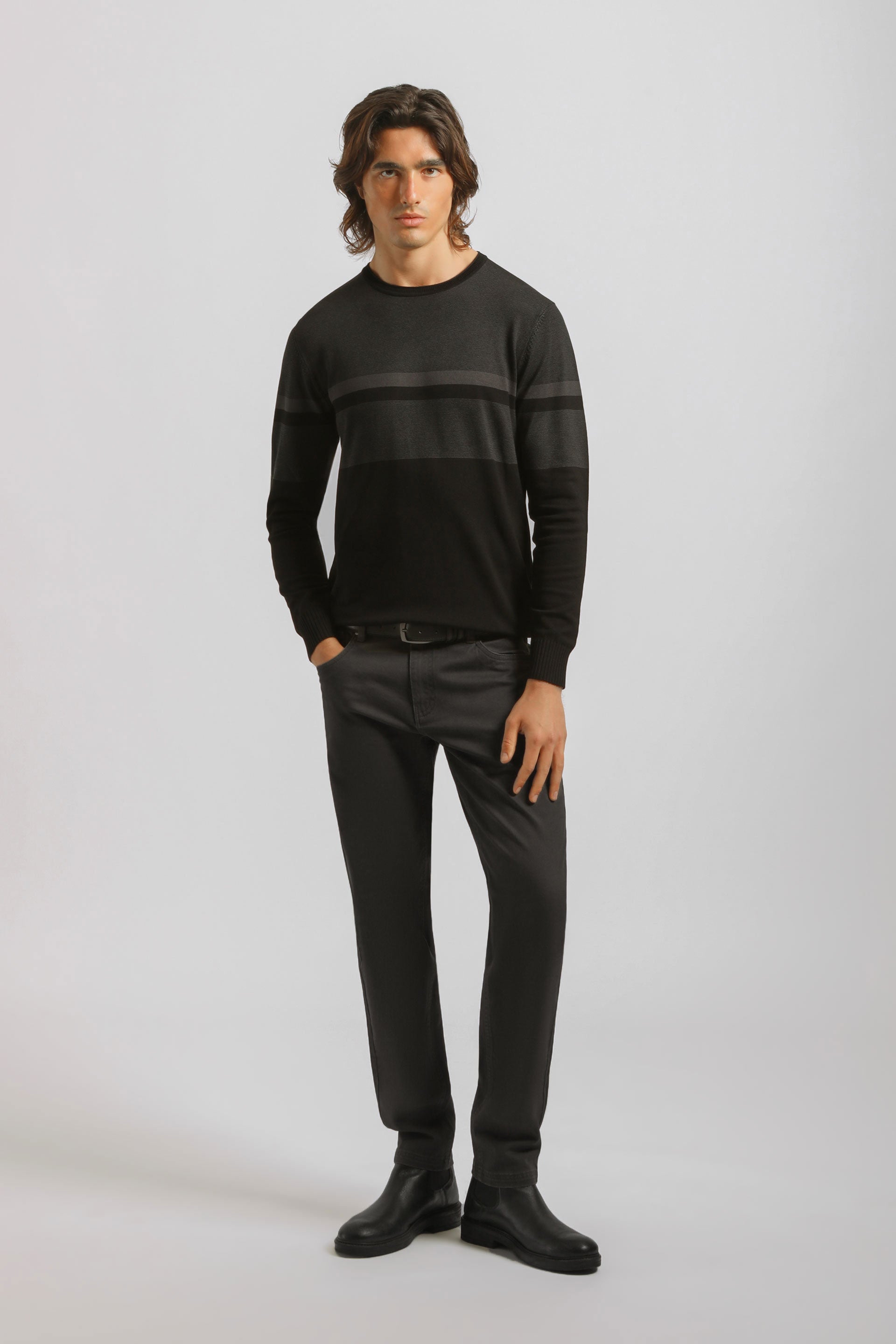 Maglia girocollo colorblock|Colore:Nero