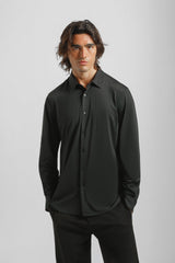 Camicia tinta unita in tessuto elastico|Colore:Nero