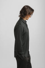 Camicia tinta unita in tessuto elastico|Colore:Nero