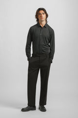 Camicia tinta unita in tessuto elastico|Colore:Nero