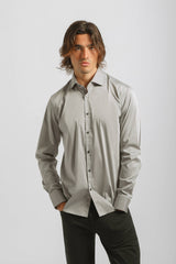Camicia tinta unita in cotone|Colore:Grigio chiaro